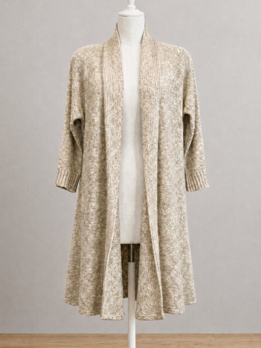 Eileen Fisher Linen Cotton Open Front Duster Cardigan Oatmeal Beige Loose Knit X